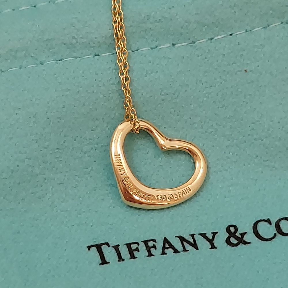 🟢Tiffany & Co🟢 Elsa Peretti Open Heart Pendant Necklace 18K Yellow Gold - Picture 15 of 16